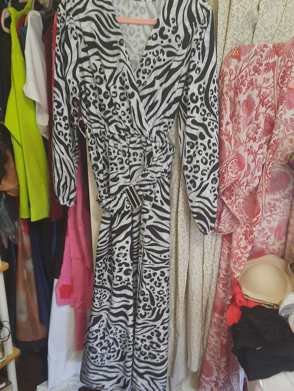 Black & White Animal Print Wrap Dress